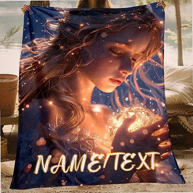 1pc Customizable Anime Fairy Design Flannel Throw Blanket - Preppy Style, Tear