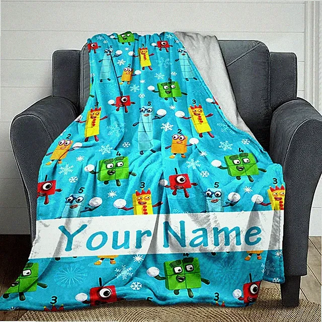 1pc Numberblocks Flannel Blanket with Customizable Name, Comfortable in All Se