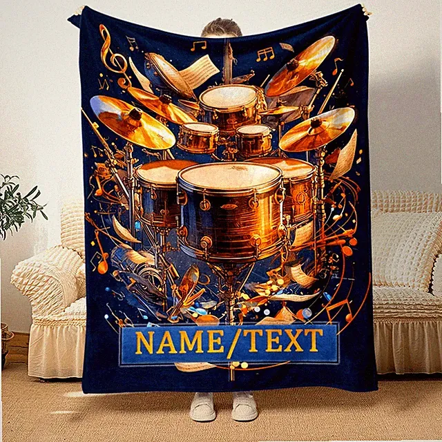 1pc Soft Polyester Customizable Drum Set Design Flannel Throw Blanket - Lightw