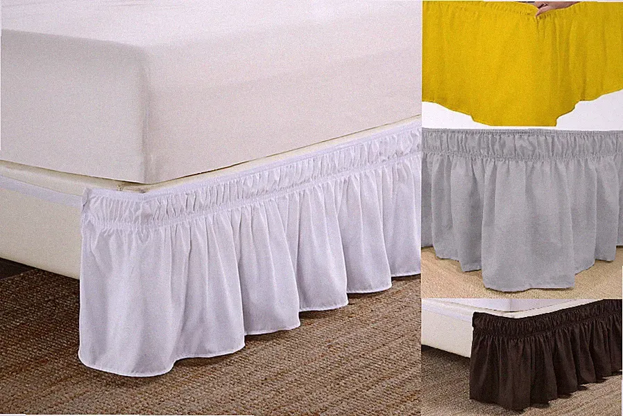 2 STYLES Dust Ruffled Bed Skirt Bedding Bed Dressing Easy Fit 14"Drop