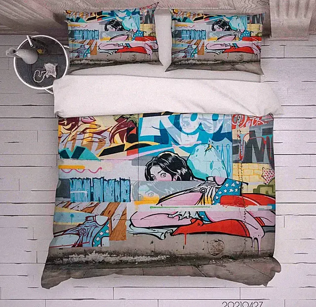 3D Graffiti Person Letter Quilt Cover Set Duvet Cover Bedding Pillowcases 852