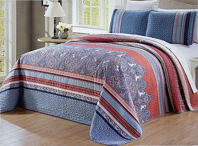 3piece Oversize 100 X 95 Fine Printed Prewashed Reversible Bedspread Coverle