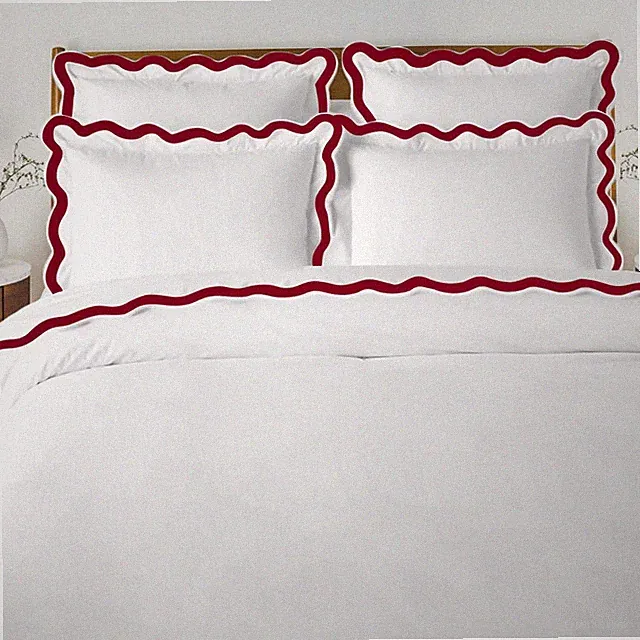 400TC Applique Scalloped Embroidery Cotton Duvet Cover Set