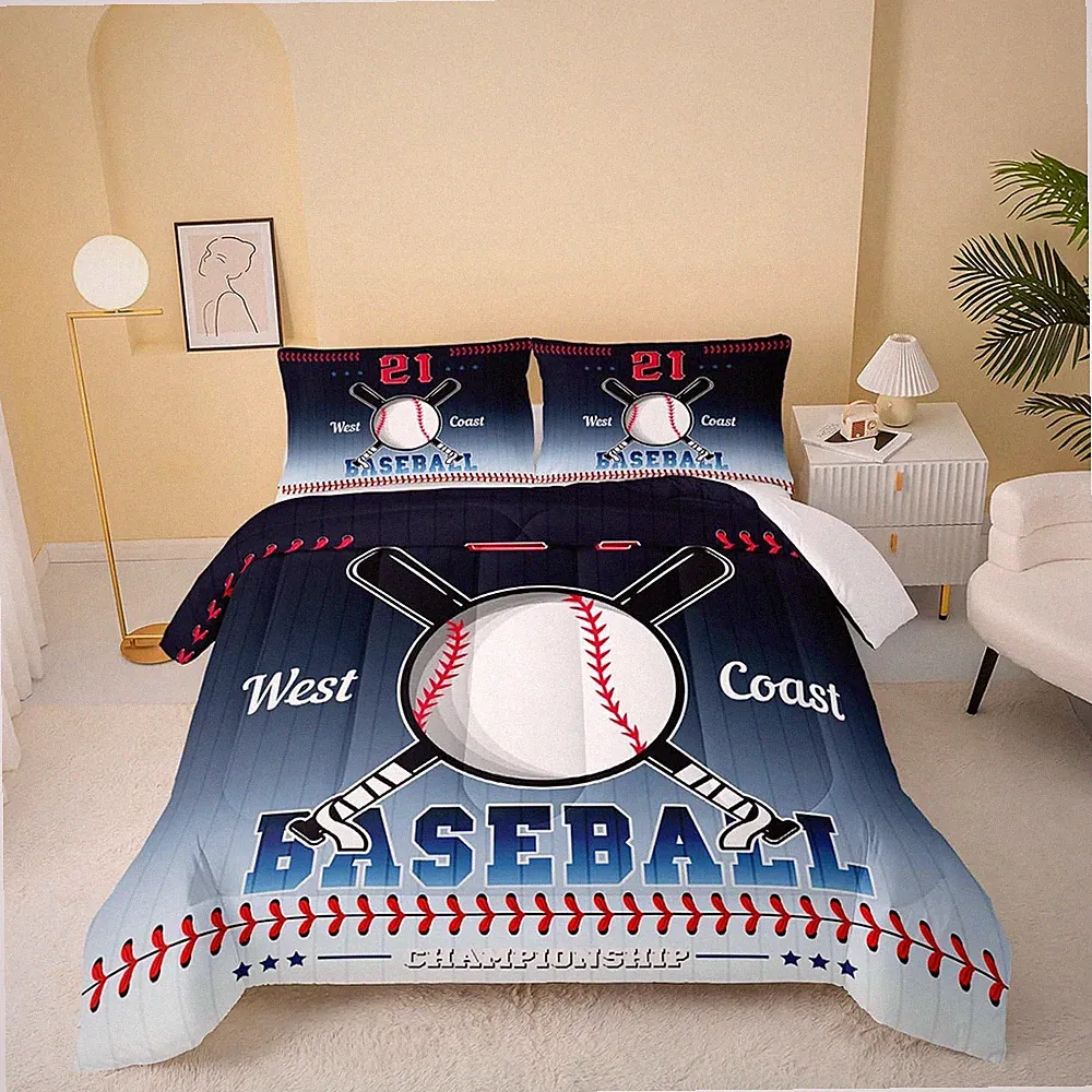 Baseball Bedding Set Full Size Comforter Cover Kids Sports Bedding Boys Girls