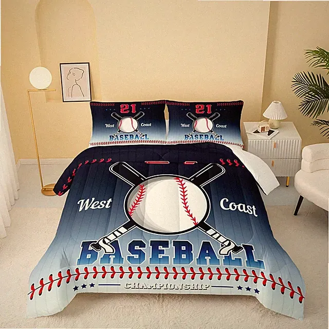 Baseball Comforter Set Kids Bedding Boys Girls Sports Full Size Youth Room Decor