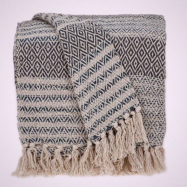 Beige and Taupe Diamond Weave Handloom Throw