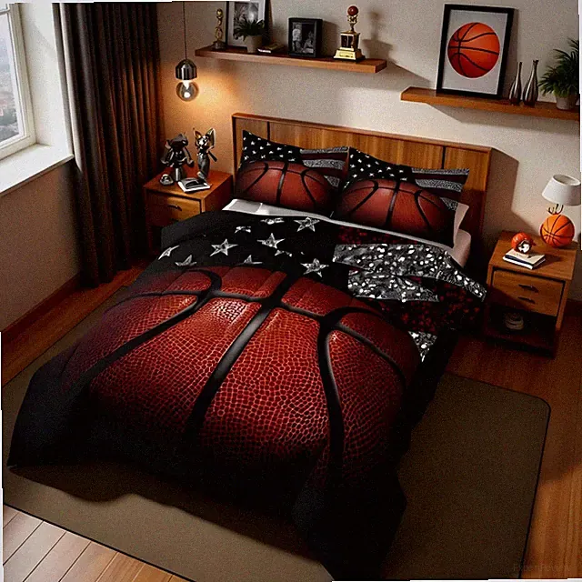 Boys Comforter Set Queen Size Basketball Bedding Sets for Kids American Flag...