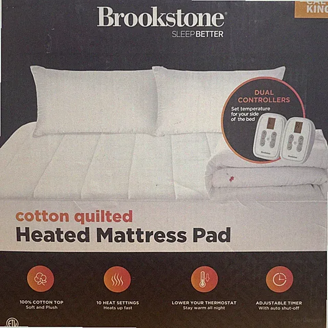 Brookstone Cotton Quilted California King Heated Mattress Pad 2 Controllers