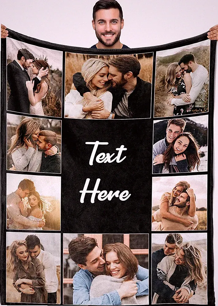 Custom Blanket with Picture Text Customizable Photo Blankets Customized Christma