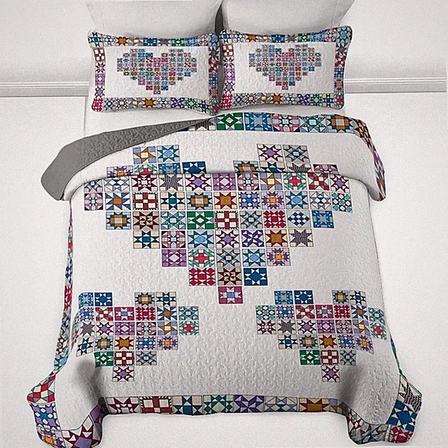 Custom Geometric Blocks Quilt Bedding Set, Heart Shape Quilt Bedding Pillowcase