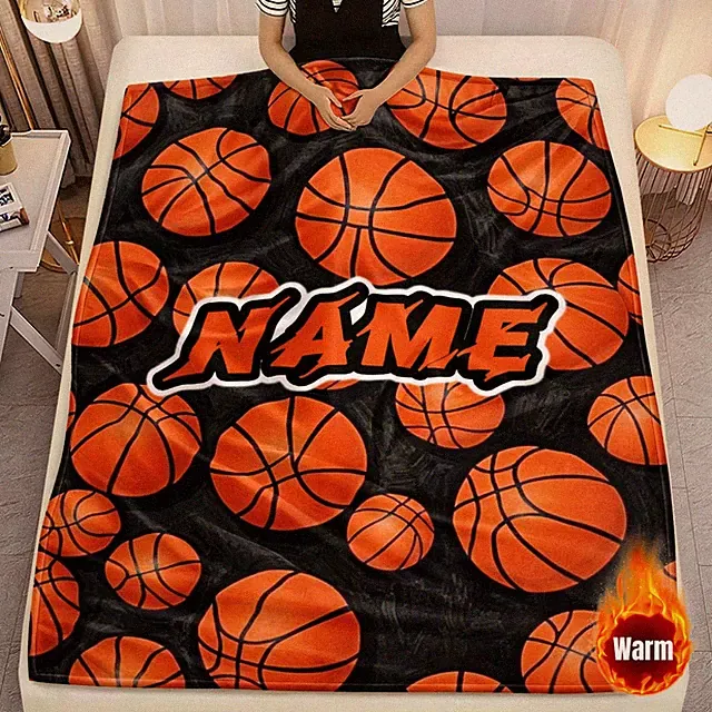 Customizable Basketball Flannel Throw Blanket – Personalized Name, Lightweight