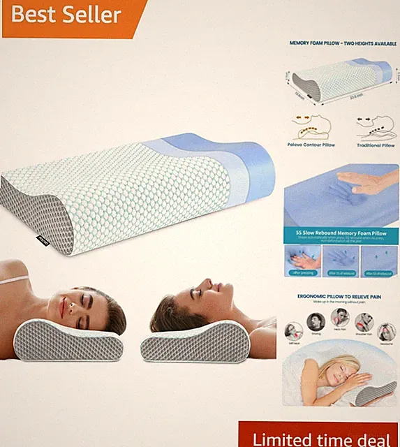 Customizable Cervical Contour Pillow - 2 Heights, Breathable & Machine Washable