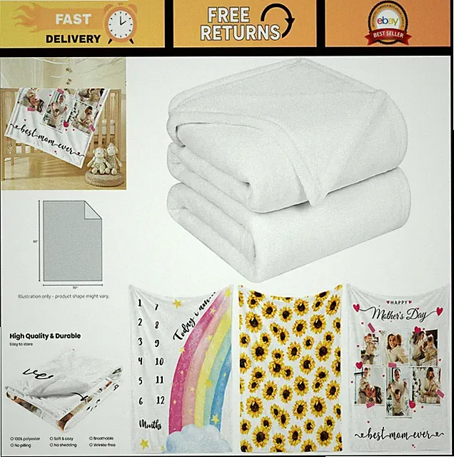 Customizable Sublimation Throw Blanket - Personalized Soft Cozy 60"x50