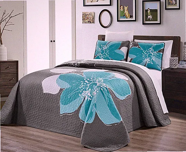 DDECOR 3-Piece Fine Printed Oversize 100 X 95 Quilt Set Reversible Bedspread...
