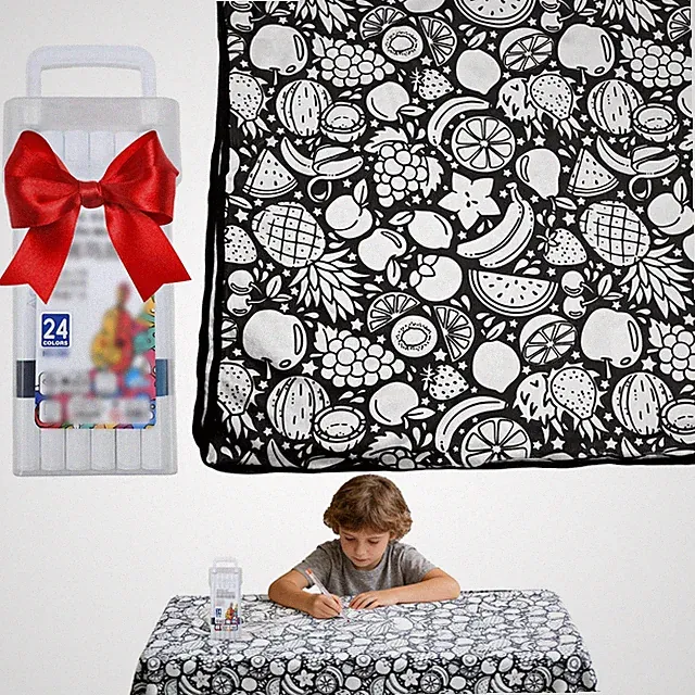 DIY Color Your Own Blanket with 24 Washable Markers, Customizable Fuzzy Velve...