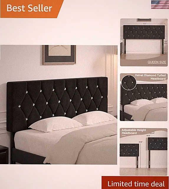 Elegant Queen Tufted Velvet Headboard, Adjustable 39.8''-49.8'' Height