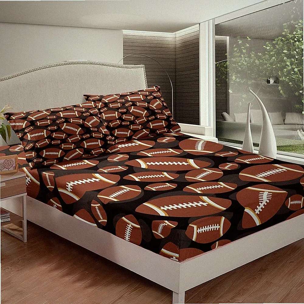 Football Bed Sheets Sports Theme Bed Set for Boys Girls Rugby Game Bedding Se...