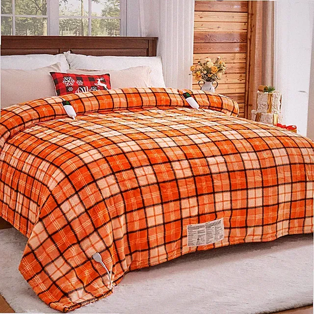 Heated Blanket King Size, 90X100 Orange Blanket with Dual Control&10 Heats Le...
