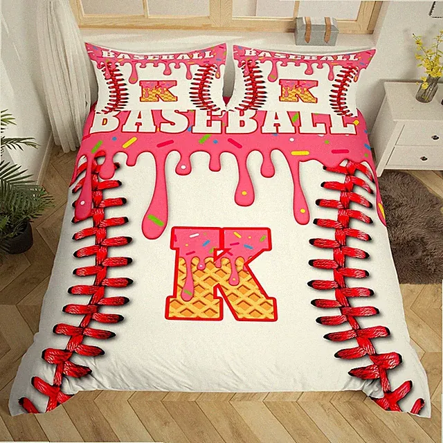 jejeloiu Custom Baseball Duvet Cover Personalized Initial K Bedding Set for B...