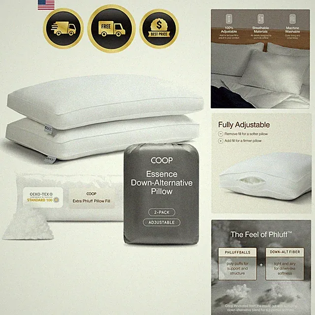 King Size Pillows Set of 2 Luxury Bed Pillows Down Alternative Adjustable Sup...