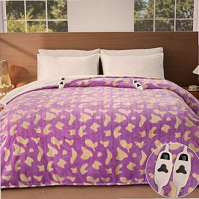 Leopard Print Electric Heated Blanket Queen Size,84X90 Purple Heating Blanket