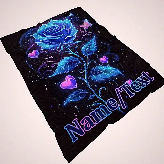 Lightweight Polyester Customizable Glowing Blue Roses Blanket - Flannel Throw