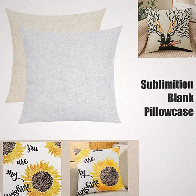 Linen Material Pillowcase, Heat Transfer Printed, Customizable, Beige or White