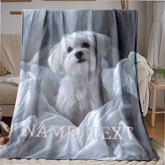 Personalized Blanket Customizable Dog Print Flannel Throw Blanket Name/Text ↗
