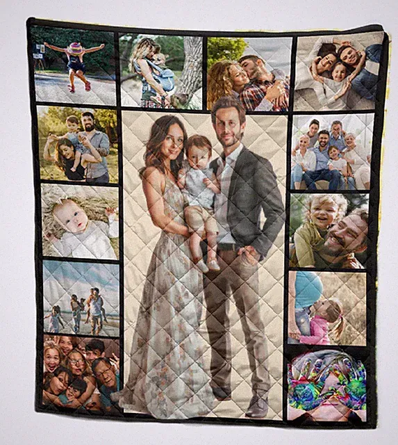 Personalized Custom Wedding Marriage Quilt Keepsake Gift with Photos Romantic