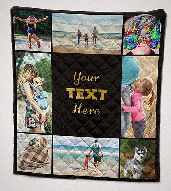 Personalized Customized Photo Quilt Blanket Gif with Up to 8 Photos & Custom