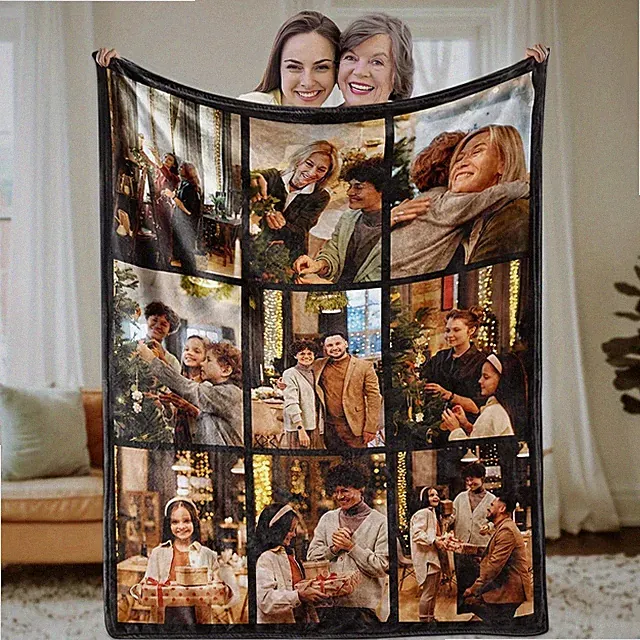 Personalized Plush Photo Blanket - Allows Customization with 9 Photos Blanket √