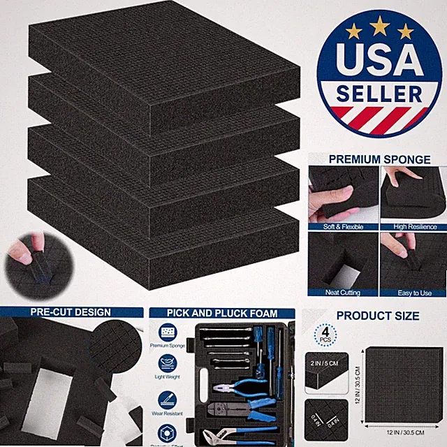 Shock-Absorbing Foam Pads - 4 Customizable Inserts 12"x12"x2" for Tools & More