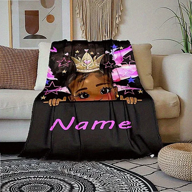 Soft Customizable Name Blanket with Crown Design - All-Season Chunky Knit Throw