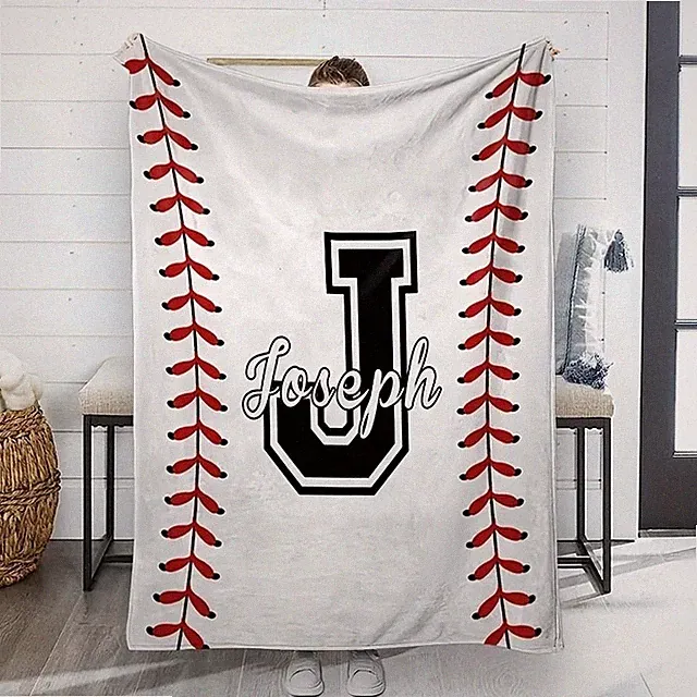Soft Plush Blanket Customizable Blanket Baseball Print Personalized Print Throw↗