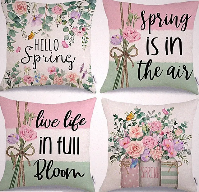 Spring Floral Eucalyptus Mason Jars Throw Pillow Covers Set of 4, 18X18 Inch Spr
