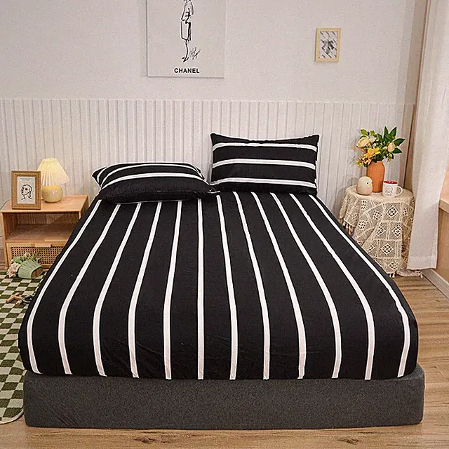Stripe Style Bed Fitted Sheet Printed Bed Sheets Mattress Cover (No Pillowcase)