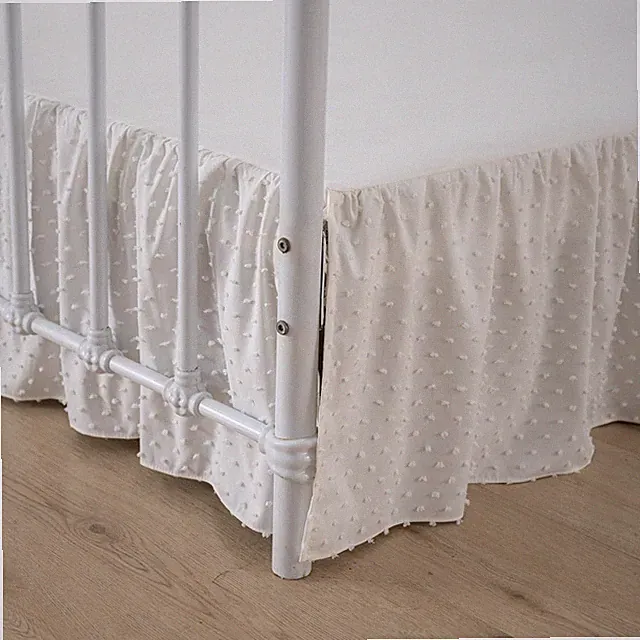 Tufted Dot Ruffled Bed Skirt Split Corner 18in Drop Full Size Platform Ivory