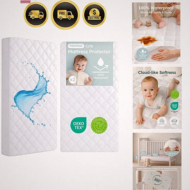 Waterproof Crib Mattress Protector Quilted Soft Breathable Toddler Cover 2 Pack