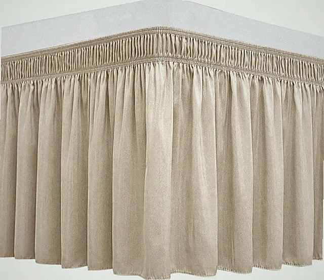Wrap around Bed Skirts for King & Cal King Beds 15" Drop, Light Camel Elastic Du